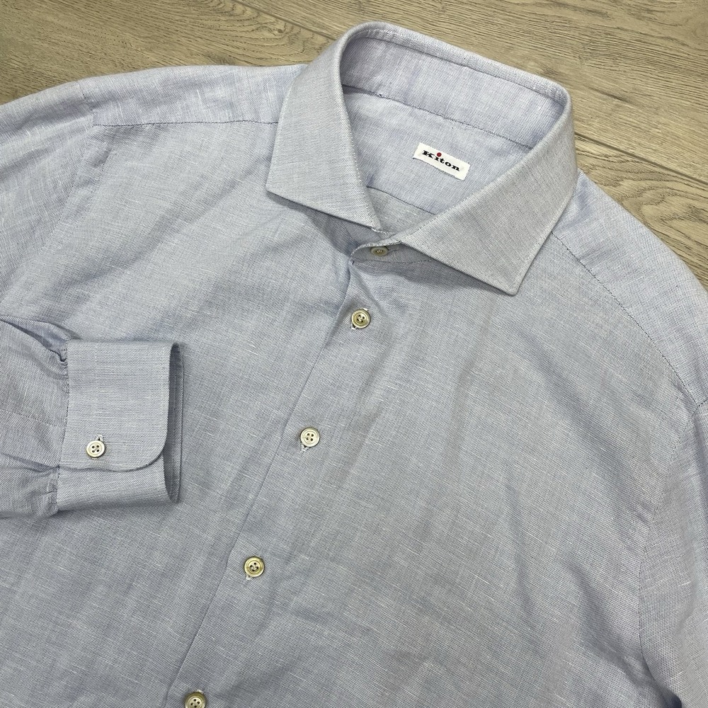 Kiton Light Blue Chambray Style Button Up Shirt Men Sz 18.5/46 Cotton NEW READ